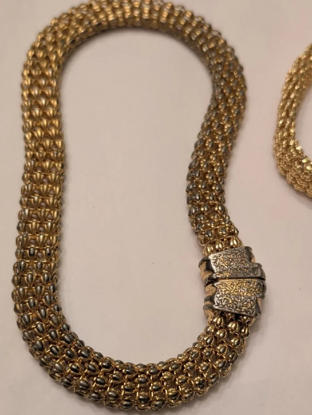 Gold Woven Chain Necklace and Bracelet Set (Discoloration)